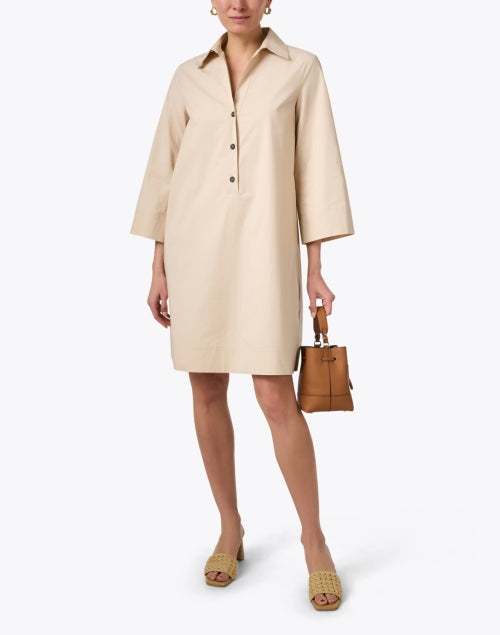 Stylish Tan Cotton Poplin Relaxed-Fit Dress