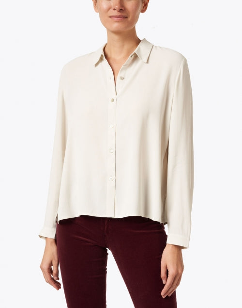 Exquisite Bone - White Silk Georgette Crepe Button - Down Top