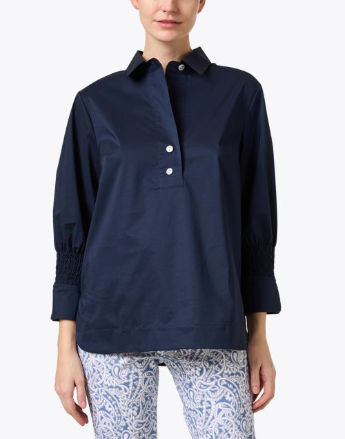 Stylish Navy Stretch Cotton Morgan Shirt by Hinson Wu