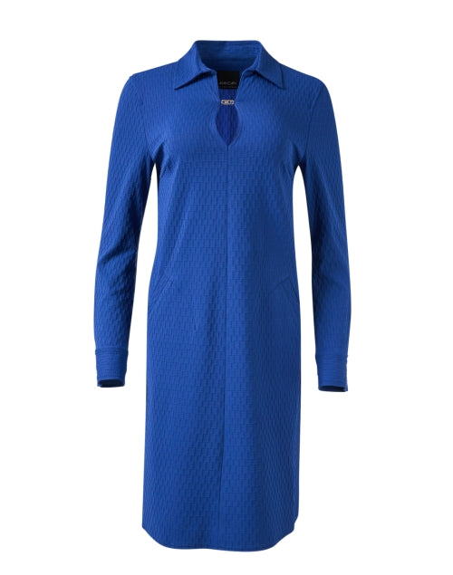 Modern Feminine Blue Textured Knit Shift Dress with Chain Detail
