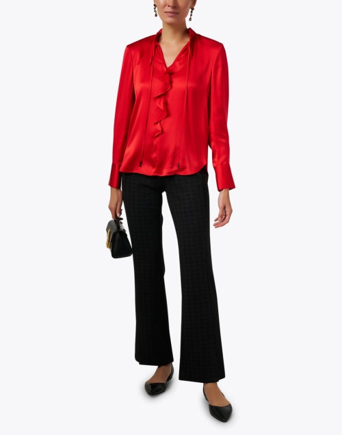 Elegant Red Silk Ruffled Blouse for Timeless Style