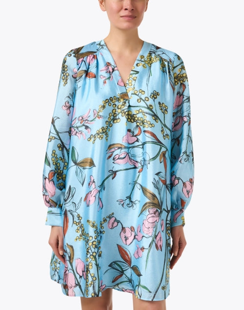 Stylish Women's Blue Floral Printed Trapeze Dress