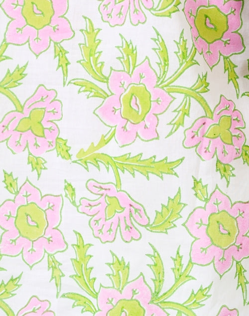 Stylish Pink and Green Floral 100% Cotton Women's Top