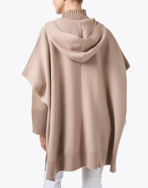 Stylish Taupe Wool-Cashmere Blend Knit Poncho for All Seasons