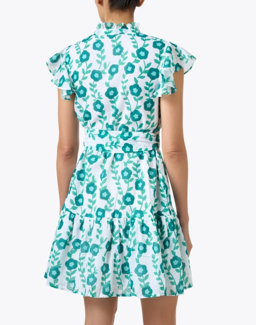 Stylish Toscana Green Floral Mini Dress with Ruffle Neck
