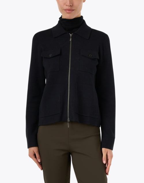 Stylish Black Knit Utility Zip-up Cardigan for Casual Wear