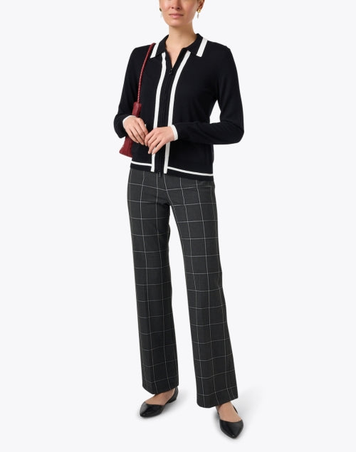 Jules Grey Windowpane Stretchable Knit Pull - On Wide - Leg Trousers