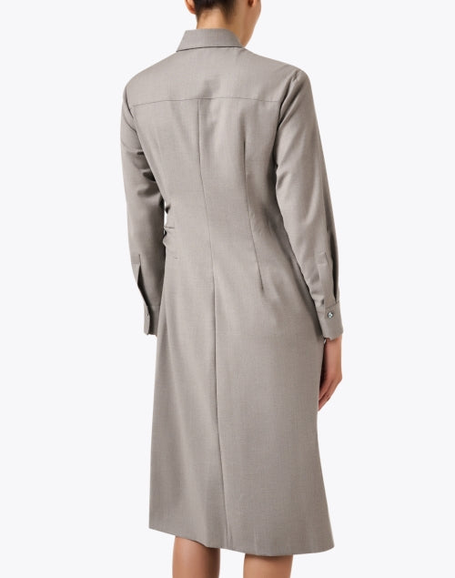 Elegant Taupe Wool Blend Knit Shirt Dress by Ladispoli
