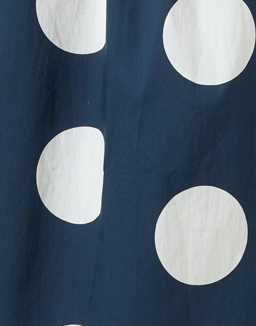 Stylish Navy and White Polka Dot Print Cotton Skirt with Self - Tie Waist Belt