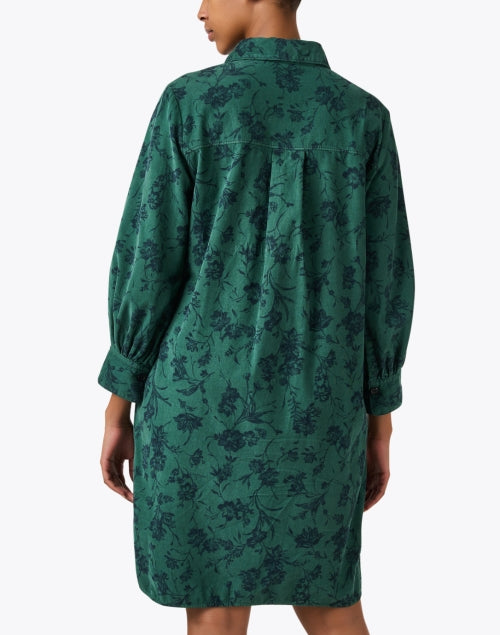 Elegant Green Floral Printed Cotton Corduroy Women's Dress