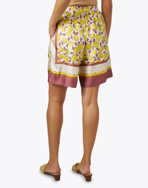Retro-Style Bold Lemon Print 100% Silk Chic Shorts