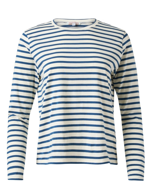 Stylish Long - Sleeve Navy and White Striped Top for On - the - Go