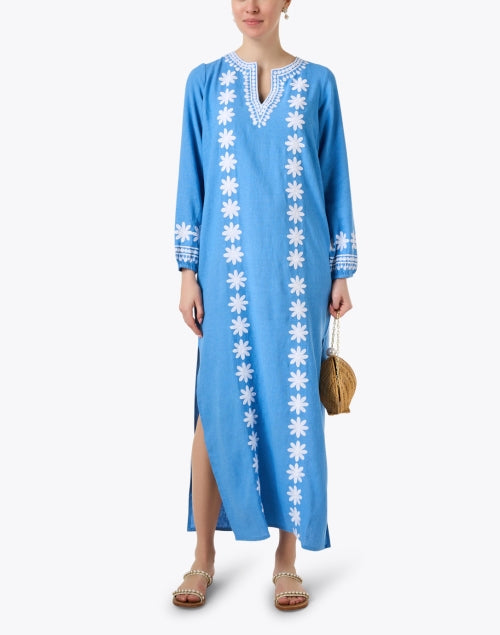 Exquisite Marina Blue Embroidered Women's Kaftan Dress for Getaways