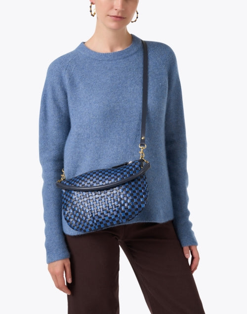 Dark Blue Woven Leather Petit Moyen Messenger Bag for Effortless Style