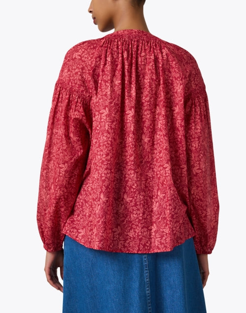 Stylish Red Floral-Printed Cotton Blouse for Modern Women