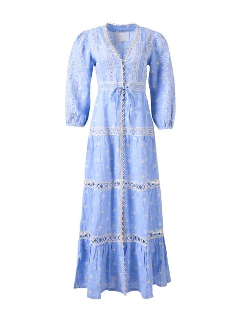 Elegant Galatea Blue Women's Maxi Linen Dress for Seaside Events