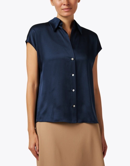 Navy Blue Silk Women's Blouse for Versatile Wardrobe