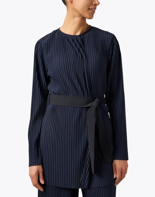 Stylish Fiesta Navy-Colored Pleated and Belted Women's Cardigan