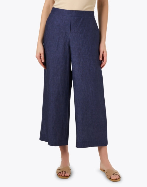 Stylish Delft Blue 100% Linen Cropped Wide-Leg Men's/Women's Pants