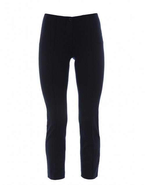 Navy Ponte Straight-Leg Cropped Pants with Elastic Waist