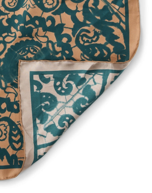 Stylish Kinross Silk Scarf with Camel and Rich Green Paisley Pattern