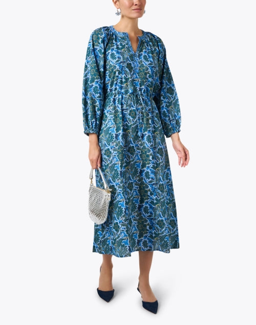 Ro's Garden Lightweight 100% Cotton Amalfi Blue Print A-Line Dress