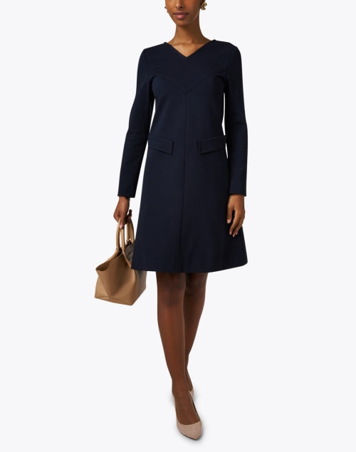 Stylish Sky Blue Navy Wool Jersey Mini Dress for Timeless Elegance