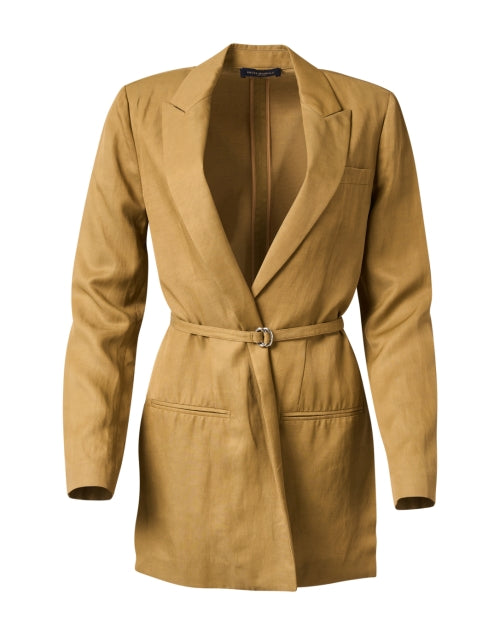 Stylish Brown Tricotine Men's Belted Blazer Jacket