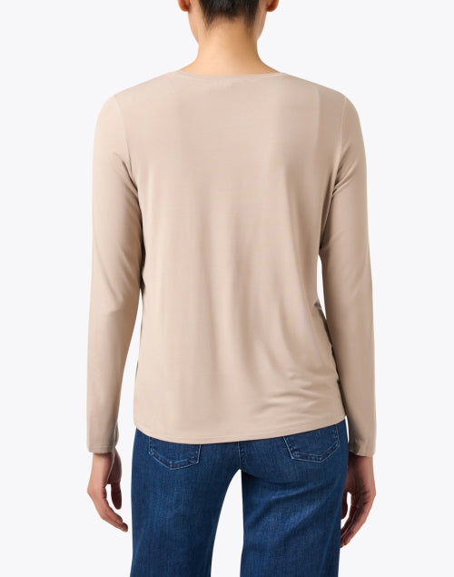 Versatile Lightweight Beige Jersey Round - Neck Long - Sleeve Top