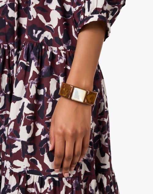 Stylish Brown Acetate and Mother-of-Pearl Arty Cuff Bracelet