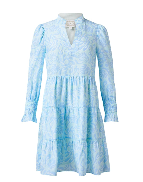 Stylish Blue-Printed Silk Blend Women's Dress for Transitional Seasons