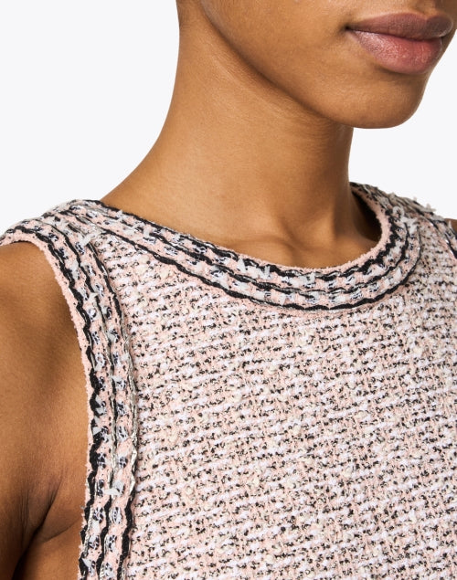 Elegant Pink Boucle Tweed Sheath Dress with Black and White Hints