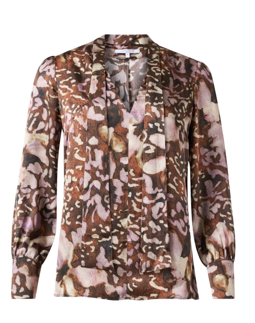 Francis Lightweight Multi - Print V - Neck Tie Blouse with Balloon Sleeves