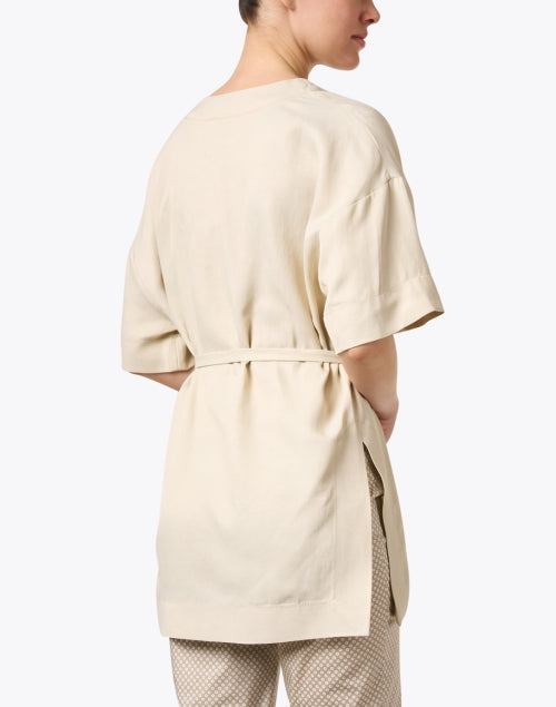 Elegant Beige Linen Blend Belted Longline Tunic Top