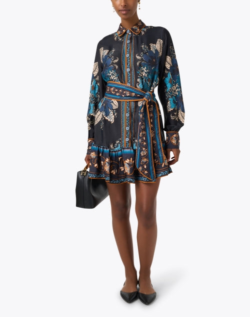 Stylish Black Shirt Dress with Multi - Print Design