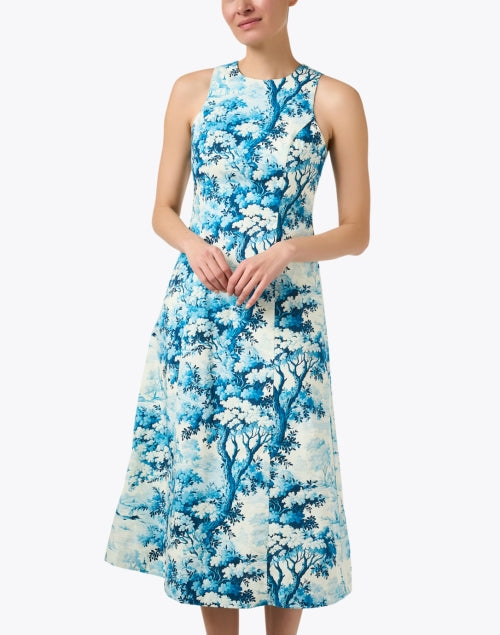 Elegant Ivory and Blue Patterned Louise Dress