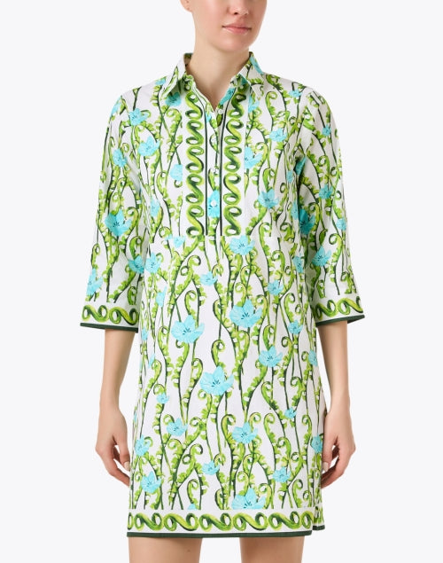 Stylish Blue and Green Floral Cotton Shirt Dress for New Season