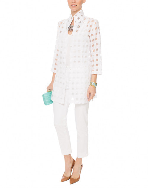 Elegant Rita White Sheer Plaid Linen Shirt for Warm Weather