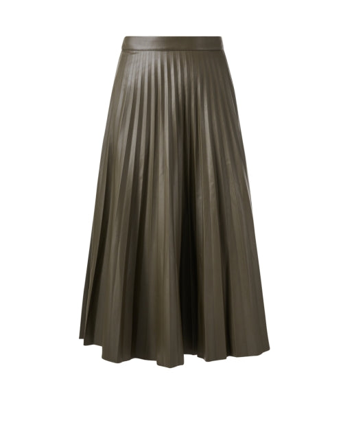 LK Bennett Laurie Women's Faux Leather A-Line Pleated Skirt in Versatile Olive Green Shade