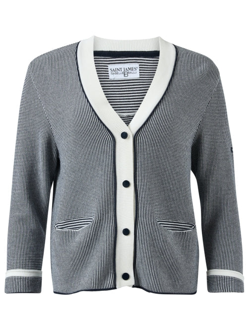 Stylish Navy and White 100% Cotton Everyday Cardigan by Saint James