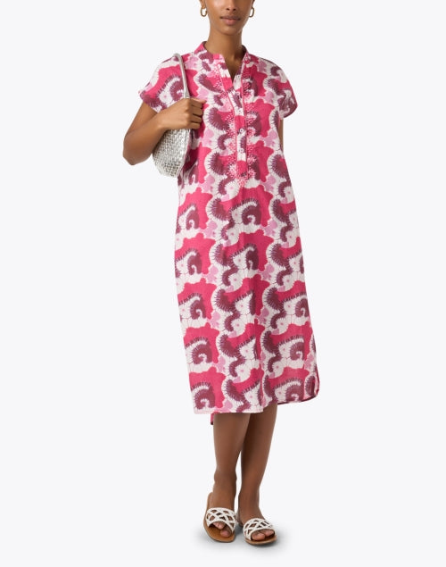Nadia Women's Magenta Colored Printed and Embroidered Cotton Voile Kurta for Warm Weather
