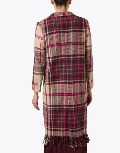 Vilagallo Women's Katherine Pink Multi-Patterned Plaid Longline Wool Blend Fall Coat