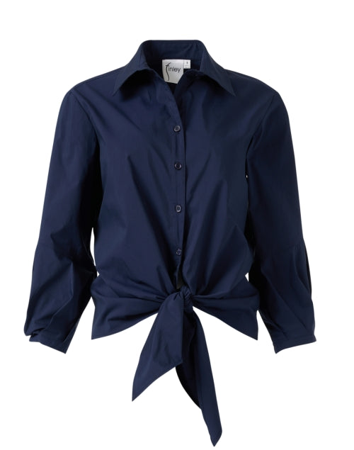 Navy Emmy Tie-Front Women's Button-Front Blouse Shirt