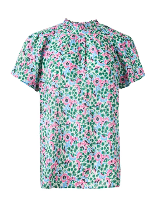 Happy Floral Print Lightweight Cotton Short - Sleeve Top