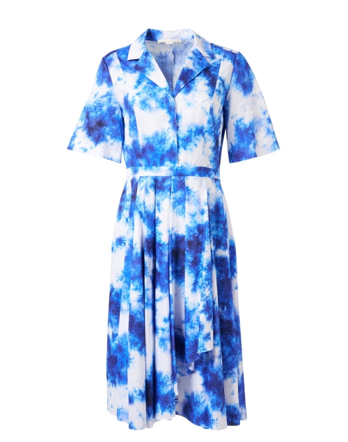 Stylish Blue Cotton Watercolor Print Shirt Dress for Spring