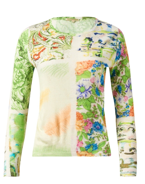 Stylish Green Floral Patterned Cashmere and Silk Blend Sweater for Fashionable Wear