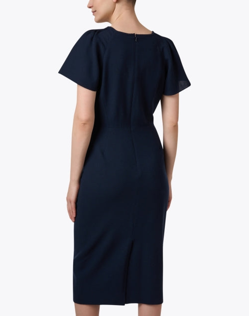 Sophisticated Navy Wool Crepe Delilah Midi Dress for Events