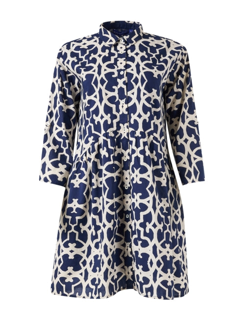 Navy-Printed Deauville Style Women's Shirt Dress for Casual Wear