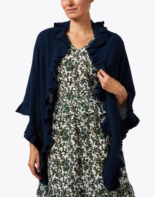 Signature Navy Cashmere Ruffle Shawl - A Cozy Fashion Accessory