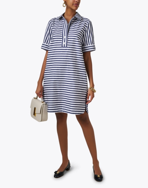 Stylish Aileen Navy and White Striped 100% Cotton Shirt Dress